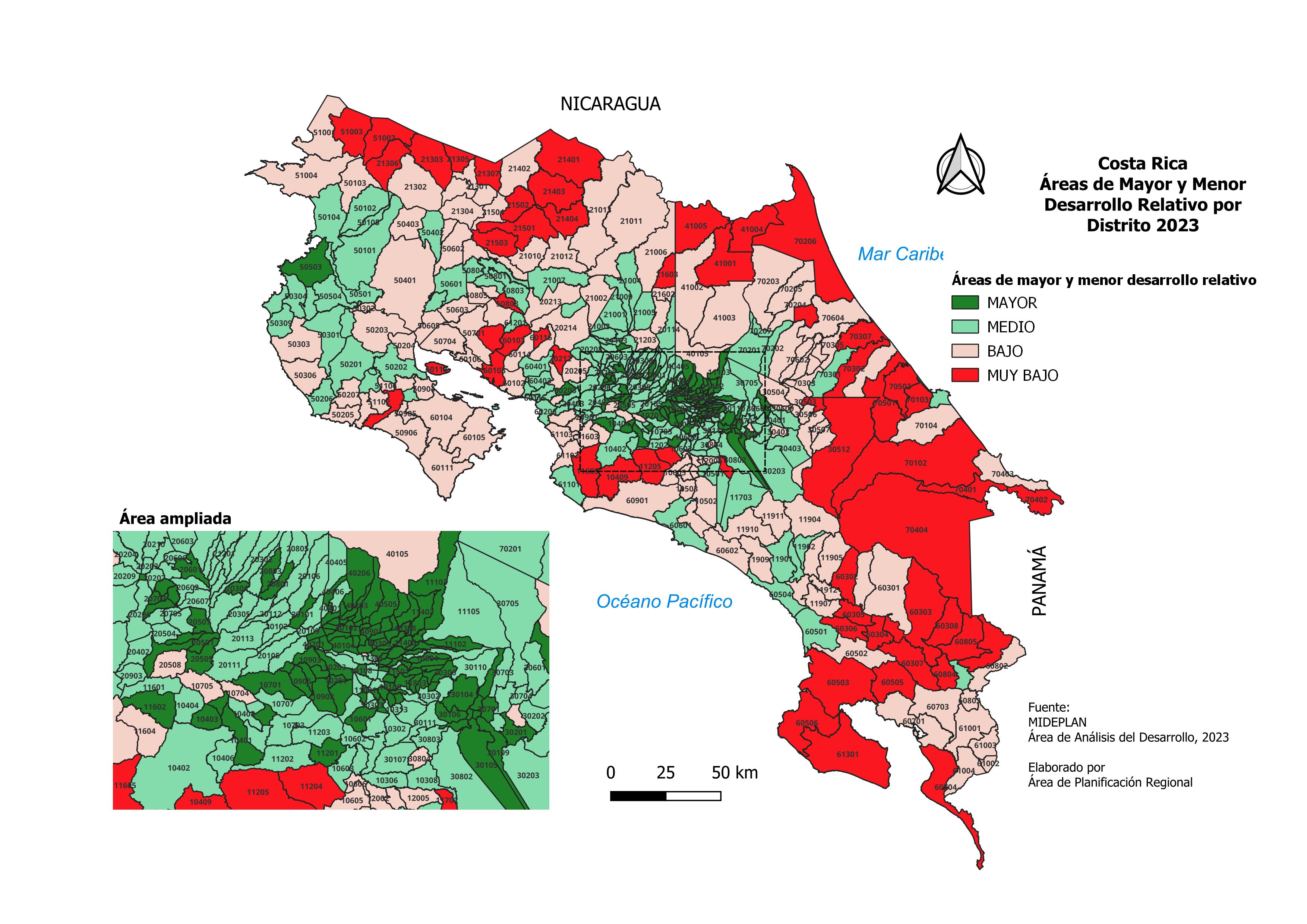 Mapa de Áreas de Mayor y menor desarrollo relativo