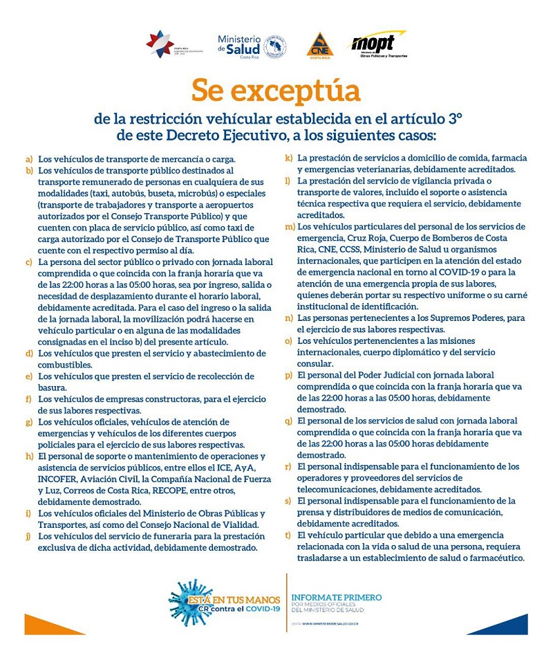 Vehículos con excepción de la restricción