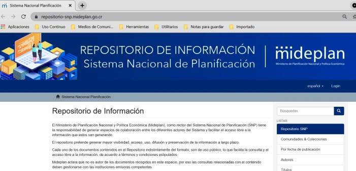 Captura de pantalla de la página de inicio del repositorio